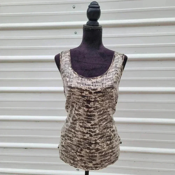 Michael Kors Womens M Sequined Scoop Neck Animal Print Tank Top Beige Black - Picture 1 of 11